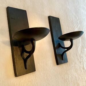 Set of two Heavy Black Iron Wall Sconces
